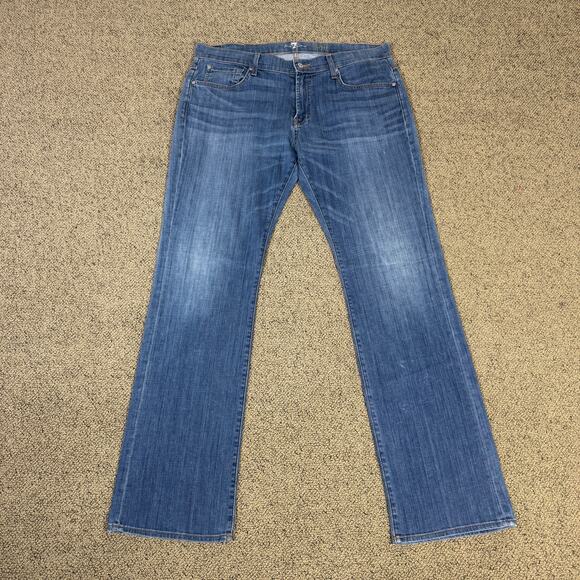 7 For All Mankind Brett Boot Straight Blue Denim Jeans US Men's 38X34 - Picture 2 of 8